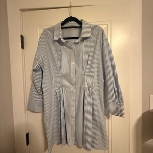 Abercrombie Blue and White Striped Button-Up Dress with cinched waist